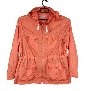 Womens Orange Gap Hooded Nylon Jacket Coat Full Zip Drawstring Waist Size XL